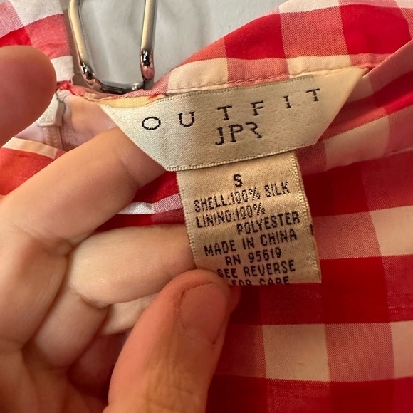 Red and white plaid 100% silk skirt Outfit JPR small ruffled - Picture 2 of 2